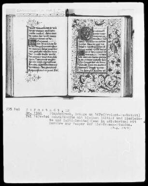 Tagzeiten und Gebete — Initiale D (eus in adiutorium) und Vollbordüre, Folio 104recto