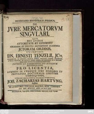 Dissertatio Inavgvralis Jvridica, De Jvre Mercatorvm Singvlari