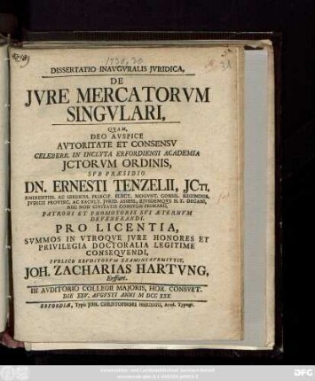 Dissertatio Inavgvralis Jvridica, De Jvre Mercatorvm Singvlari