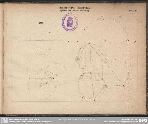 Descriptive Geometrie. Aufgaben der vierten Abtheilung. Taf. XXXI