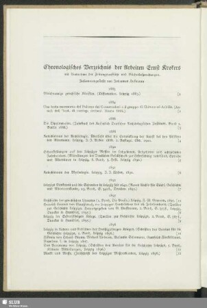 Chronologisches Verzeichnis der Arbeiten Ernst Krokers mit Ausnahme der Zeitungsaufsätze und Bücherbesprechungen