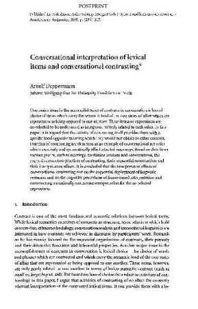 Conversational interpretation of lexical items and conversational contrasting