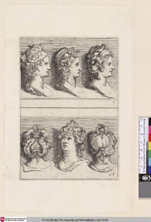 [Sechs weibliche Büsten mit diversen Frisuren; Six femaile bustes with various head-dresses]
