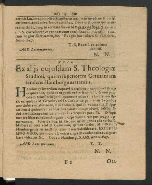 XXII. Ex aliis cuiusdam S. Theologiae Studiosi ...