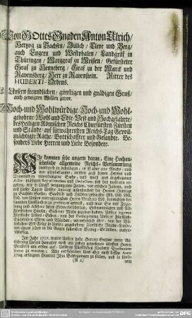 [Abgemüßigte Vorstellung, welche An eine Höchlöbliche und Hochansehnliche Reichsversammlung ... ]