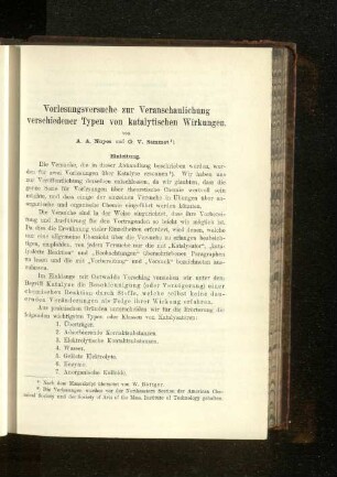 Vorlesungsversuche zur Veranschaulichung verschiedener Typen von katalytischen Wirkungen.