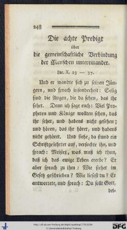 Die achte Predigt über die gemeinschaftliche Verbindung der Menschen untereinander.