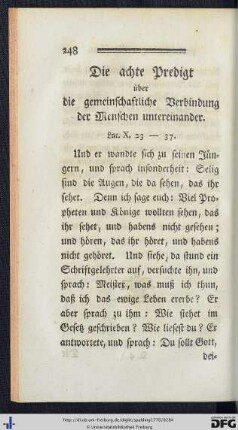 Die achte Predigt über die gemeinschaftliche Verbindung der Menschen untereinander.