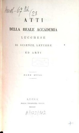 Atti dell'Accademia Lucchese di Scienze, Lettere ed Arti. 28. 1895