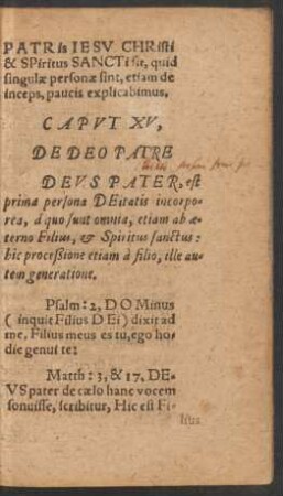 Caput XV, De Deo Patre