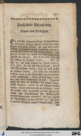 Fünfzehnte Abhandlung. Etwas von Predigten.
