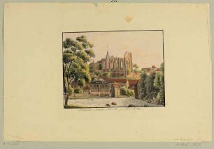 Die Ruine der Nicolaikirche in Bautzen im Norden der Stadt, Blick über die Spree
