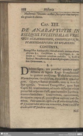 Cap. XIII. De Anabaptistis In Reliquis Westphaliae Urbibus Osnabrugensi, Coesveldensi, Warendorpiensi Et Susatensi