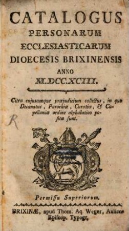 Catalogus personarum ecclesiasticarum Dioecesis Brixinensis, 1793