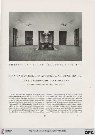 Sinn und Zweck der Ausstellung München 1927 "Das Bayerische Handwerk"