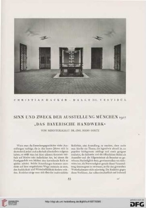 Sinn und Zweck der Ausstellung München 1927 "Das Bayerische Handwerk"