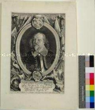 Porträt des Generalfeldmarschalls Joachim Christian Graf von Wahl mit allegorischem Beiwerk