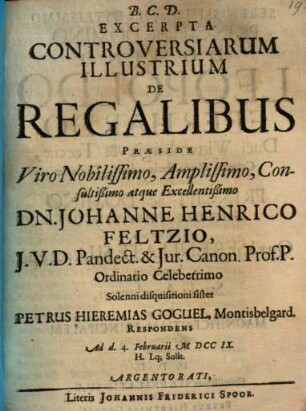 Excerpta Controversiarum Illustrium De Regalibus