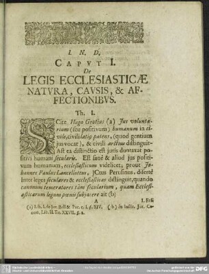 Caput I. De Legis Ecclesiasticae Natura, Causis, & Afectionibus