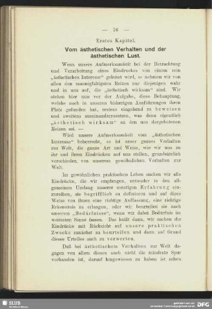 Erstes Kapitel. Vom ästhetischen Verhalten und der ästhetischen Lust