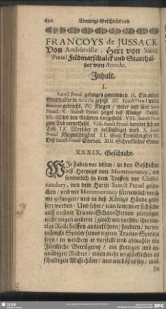 XXXIX. Francoys de Jussack. Von Ambleville, Herr von Sainct-Preuil Feldmarschalck und Statthalter von Atrecht