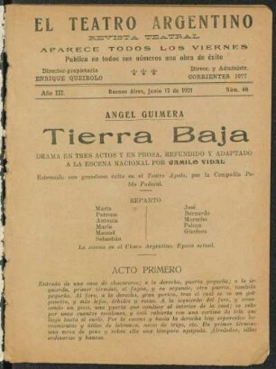 1921004600: Tierra baja : drama en tres actos y en prosa