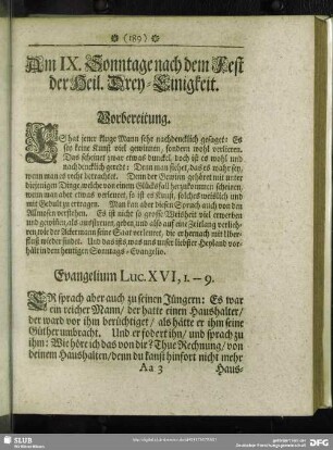Am IX. Sonntage nach dem Fest der Heil. Drey-Einigkeit