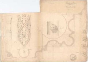Voit, August von; Weißenhorn; Pfarrkirche - Hauptportal - Ecksäule, Rosette, Säulenprofil u. Säulenbogen (Details, Schnitte)