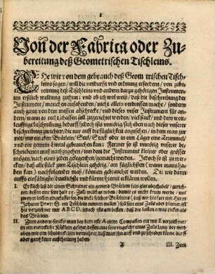 Geometriæ Practicæ Novæ, Tractatus III.. Mensula Praetoriana, Beschreibung deß Nutzlichen Geometrischen Tischleins, von dem fürtrefflichen und weitberühmten Mathematico M. Johanne Praetorio S. erfunden, durch welches mit sonderbarem vortheil gantz behend vnd leichtlich allerley weite, breite, höhe, tieffe, wie auch allerley flechen Innhalt abgemessen, in grund gelegt, vnd andere nutzliche sachen erkundigt werden können