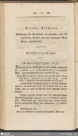 Dritter Abschnitt. Mischungen der Grundstoffe untereinander, und mit unzerlegten Stoffen und der unzerlegten Substanzen untereinander