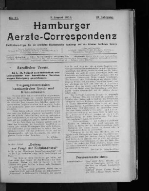No. 31. 3. August 1913. 16. Jahrgang.
