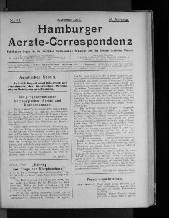 No. 31. 3. August 1913. 16. Jahrgang.