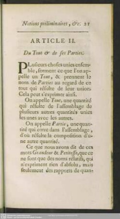 Article II. Du Tout & de ses Parties