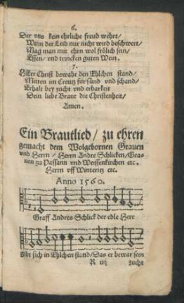 Ein Brautlied/ zu ehren gemacht dem Wolgebornen Graven und Herrn/ Herrn Andre Schlicken ...
