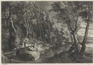 Landschaft mit Hirte und Schafen am Wasser (Kleine Landschaften)
