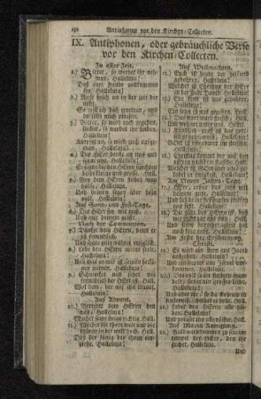 IX. Antiphonen, oder gebräuchliche Verse vor den Kirchen-Collecten.