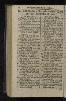 IX. Antiphonen, oder gebräuchliche Verse vor den Kirchen-Collecten.