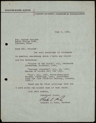 Dear Mrs. Gropius: The only paintings by Schlemmer...