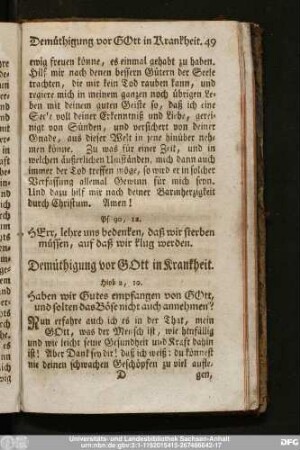 Demüthigung vor Gott in Krankheit.