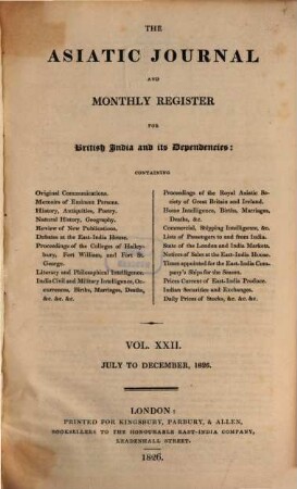 The Asiatic journal and monthly register for British and foreign India, China and Australasia, 22. 1826