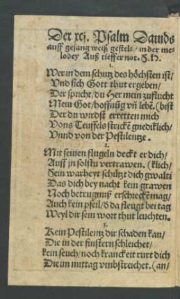 Der xci. Psalm Davids auff gesang weiß gestelt ...