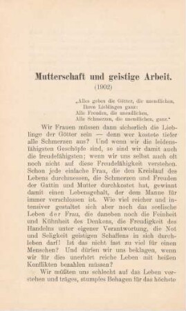 Mutterschaft und geistige Arbeit (1902)
