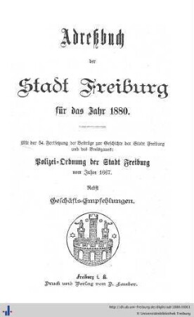 Adreßbuch der Stadt Freiburg : für das Jahr 1880