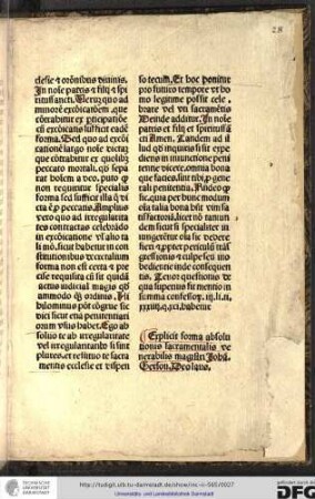 Explicit forma absolutionis sacramentalis venerabilis magistri Johannis Gerson. Deo laus.