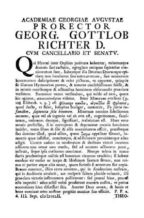 ACADEMIAE GEORGIAE AVGVSTAE PRORECTOR GEORG. GOTTLOB RICHTER D.CVM CANCELLARIO ET SENATV.