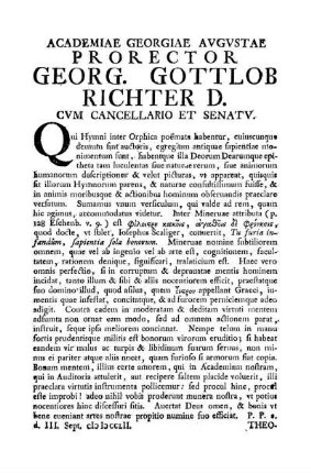 ACADEMIAE GEORGIAE AVGVSTAE PRORECTOR GEORG. GOTTLOB RICHTER D.CVM CANCELLARIO ET SENATV.