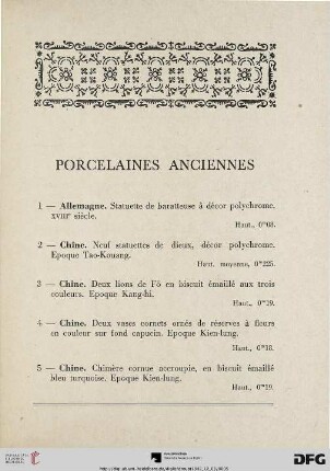 Porcelaines anciennes (Nr. 1-10)