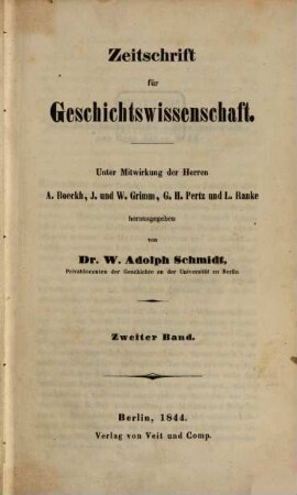 Zeitschrift für Geschichtswissenschaft. 2. 1844