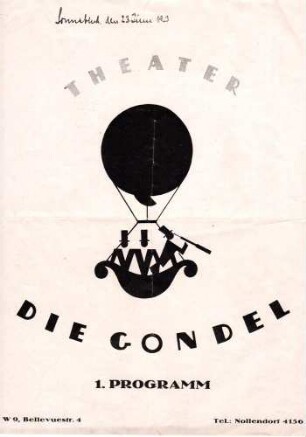 Theaterprogramm "Die Gondel", Juni 1923