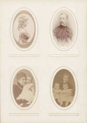 links oben: Unbekannt (Dame) rechts oben: Prinz Arthur William von England (?) links unten: Unbekannt (Dame mit Kleinkind, Charlie Scott ?) rechts unten: Unbekannt (Dame mit 2 Kleinkindern)